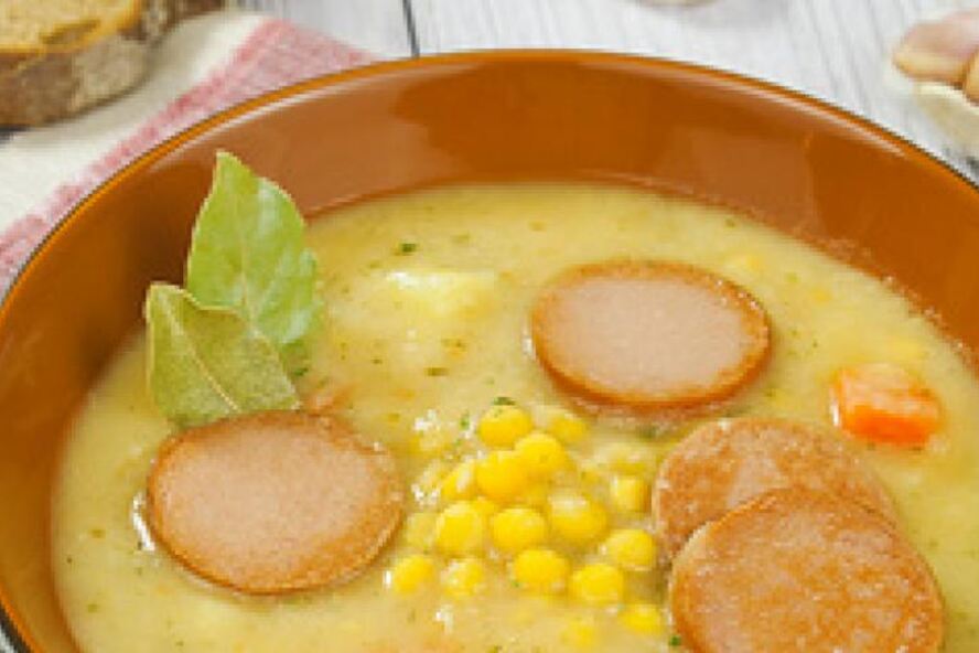 Рецепт горохового супа с колбасой