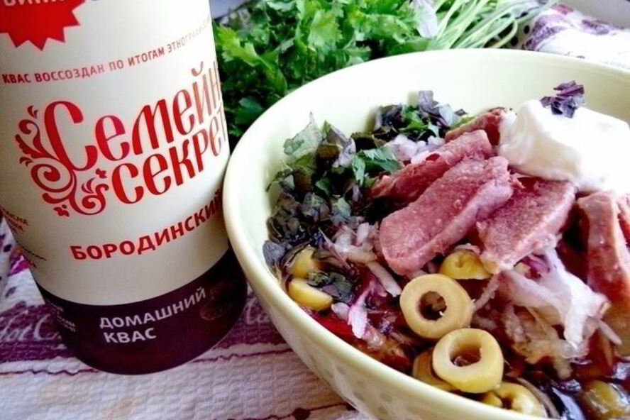 Рецепт окрошки деликатесной с языком