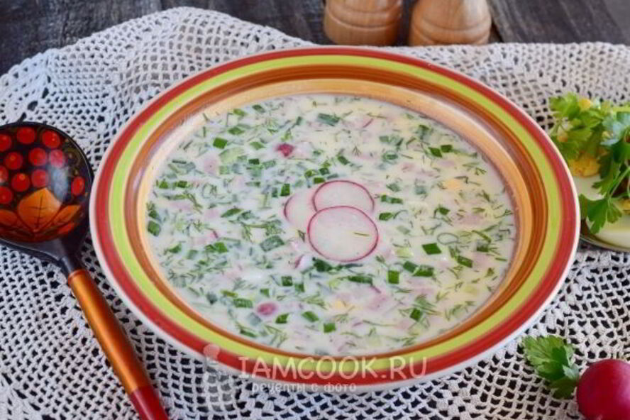 Рецепт окрошки на кефире с колбасой