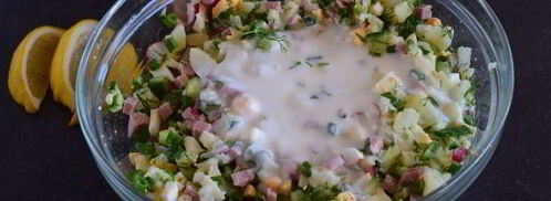 окрошка на кефире с колбасой. Шаг 12