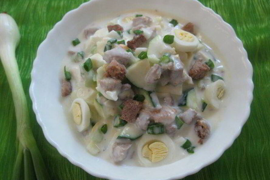 Рецепт окрошки на кефире с овощами, перепелиными яйцами и мясом