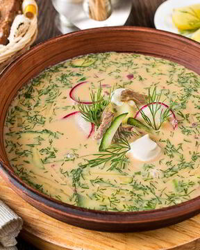 Окрошка с говядиной на квасе