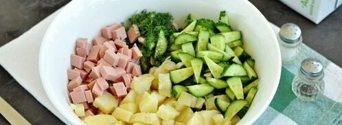 окрошка с колбасой на айране. Шаг 6