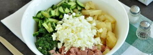 окрошка с колбасой на айране. Шаг 7