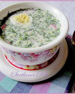 Окрошка с копченой курицей