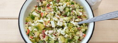 окрошка с крабовыми палочками. Шаг 10