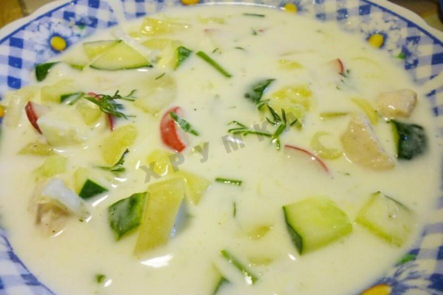 Рецепт вкусной окрошки с курицей на кефире
