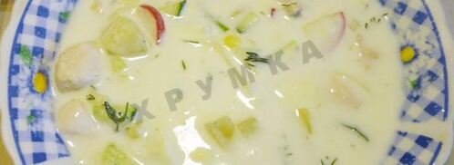 вкусная окрошка с курицей на кефире. Шаг 9