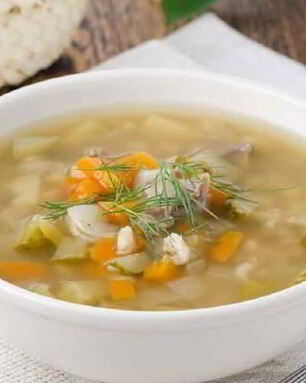 Рассольник постный с луком-пореем