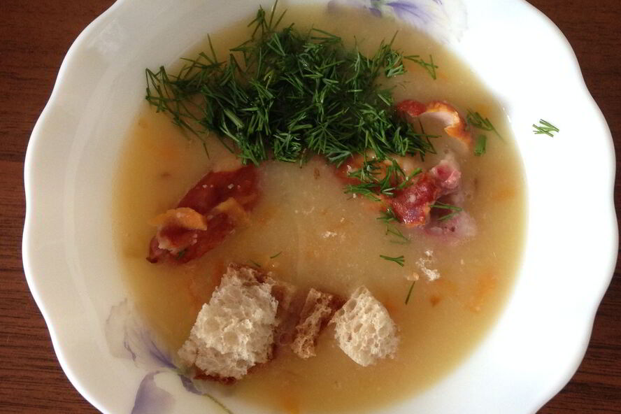 Рецепт супа-пюре горохового с копчеными крылышками