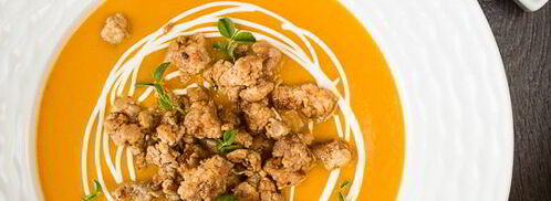 тыквенный суп-пюре с жареным острым фаршем. Шаг 15