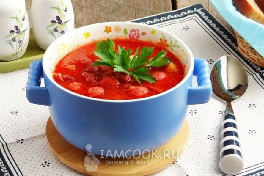 Рецепт супа с охотничьими колбасками и фасолью