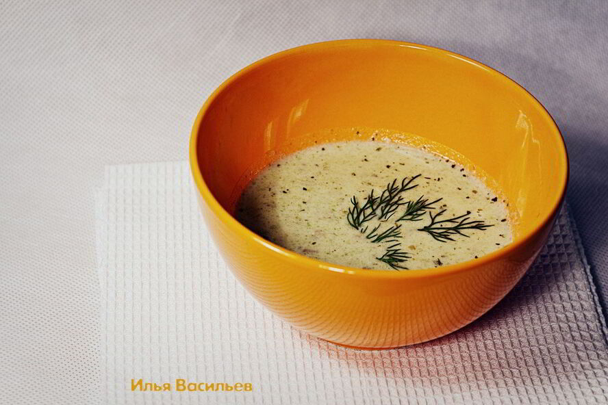 Рецепт сырного супа-пюре с шампиньонами и зеленой фасолью