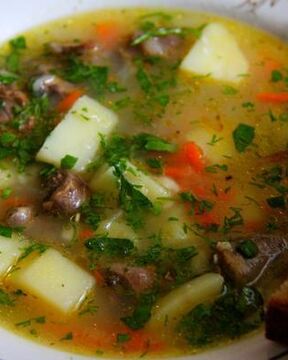 Сырный суп с куриными сердечками