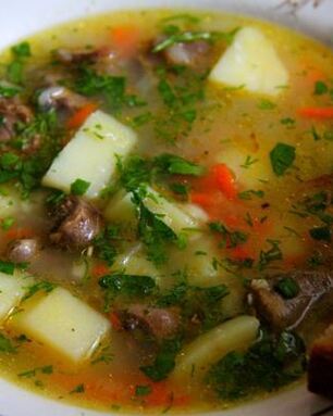 Сырный суп с куриными сердечками