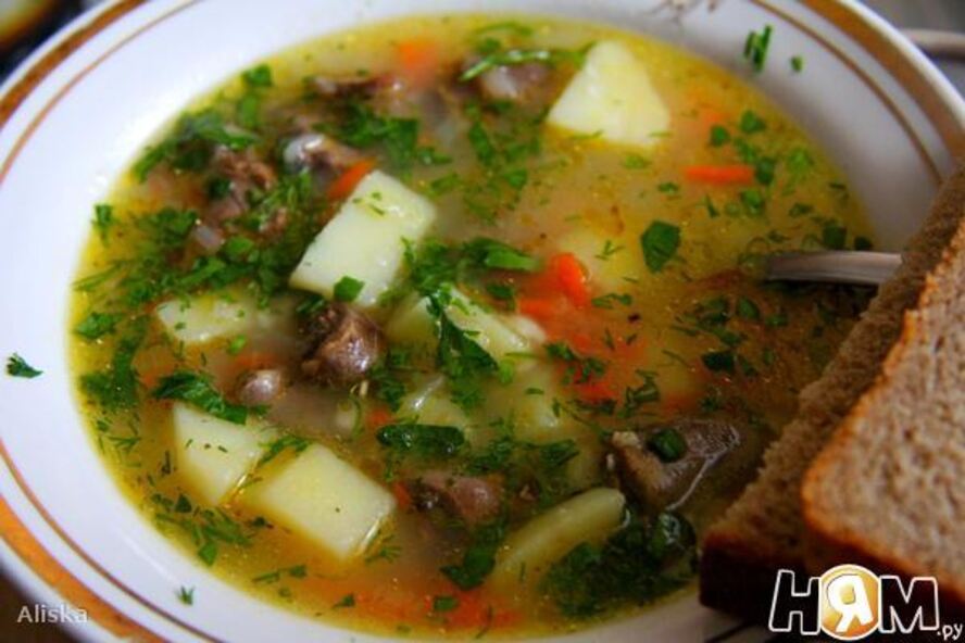 Рецепт сырного супа с куриными сердечками