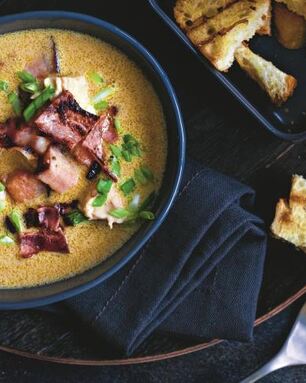 Сырный суп с курицей и грудинкой