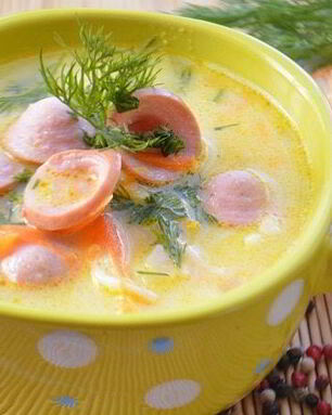 Сырный суп с сосисками
