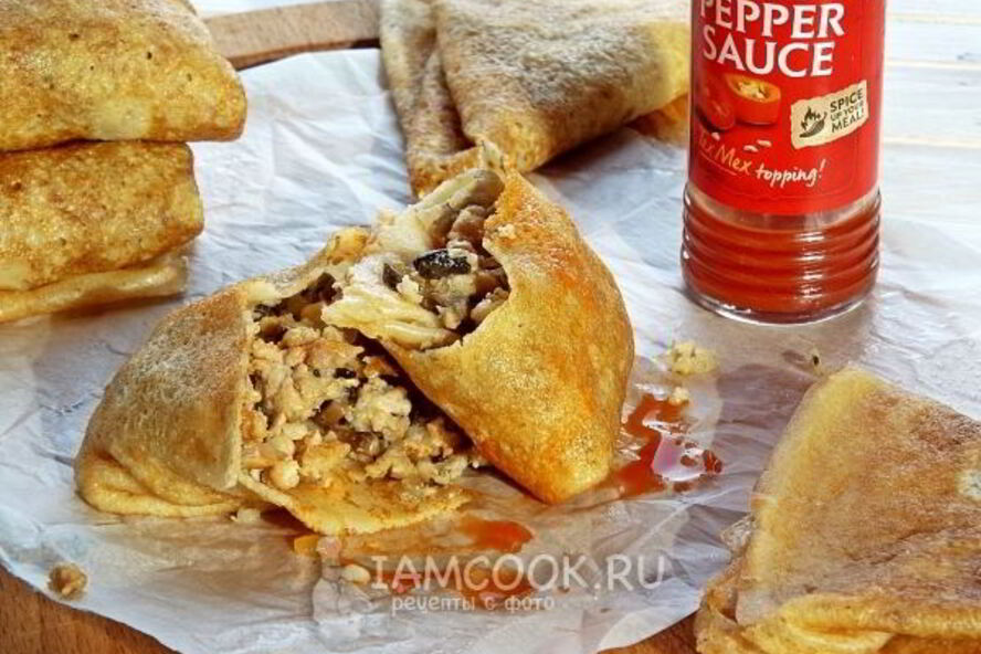 Рецепт блинов с мясом и грибами