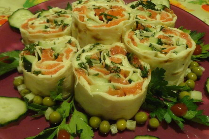 Рецепт лаваша с красной рыбой и плавленым сыром