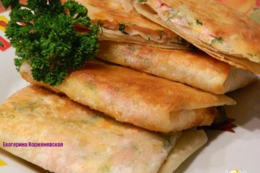 Рецепт лаваша с ветчиной, сыром и зеленью