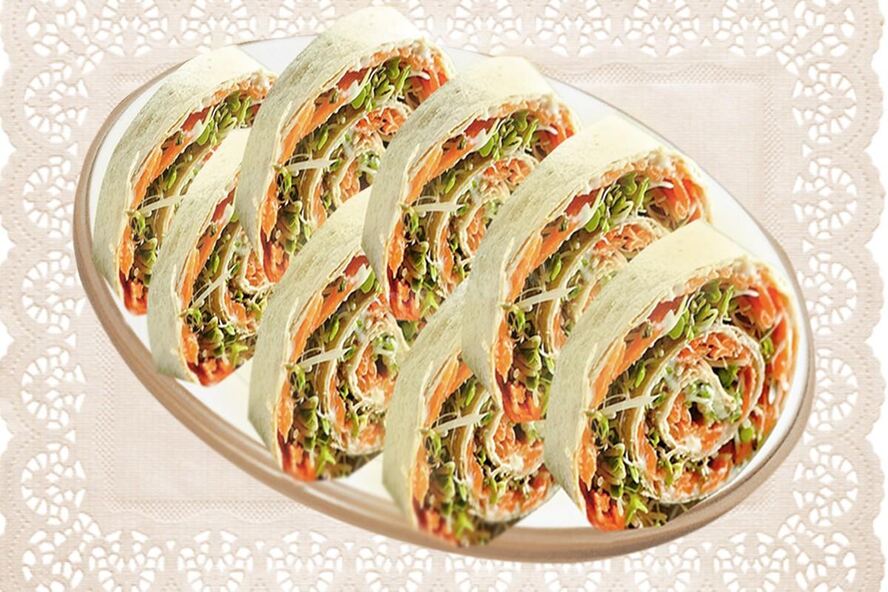 Рецепт рулетов из лаваша с крабовыми палочками и корейской морковью