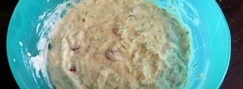 оладьи с сыром, укропом и вялеными томатами. Шаг 4