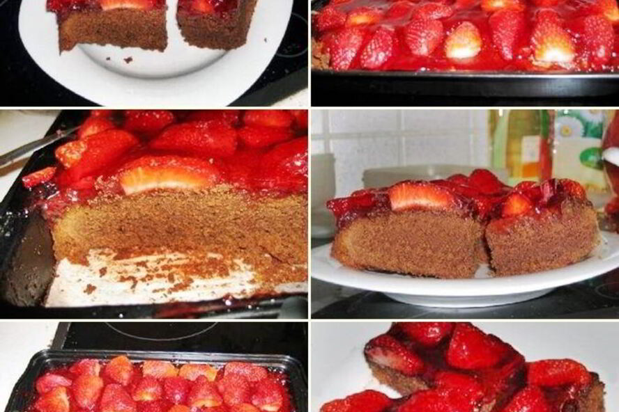 Рецепт шоколадных пирожных с клубникой в желе