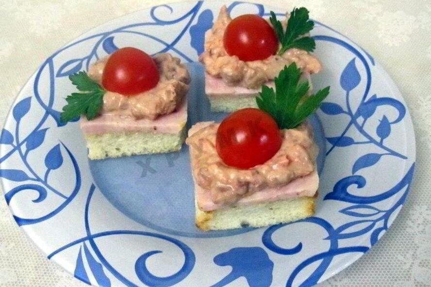 Рецепт канапе делис с ветчиной и фасолью