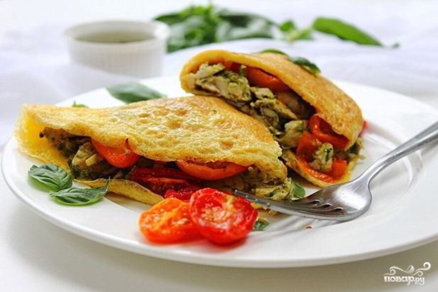 Рецепт омлета с курицей и помидорами