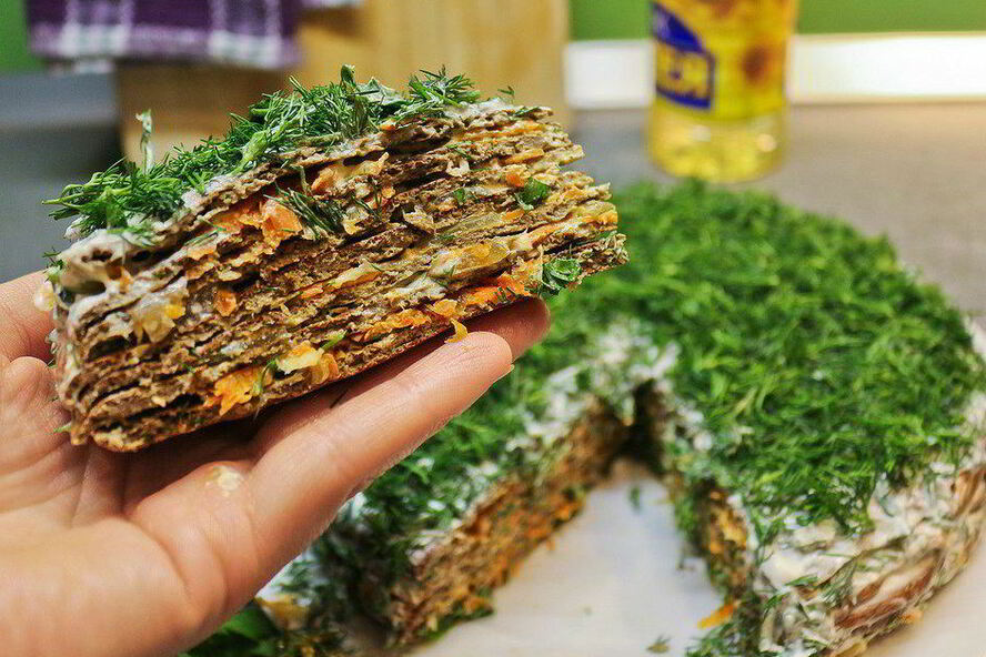 Рецепт печеночного торта с грибами