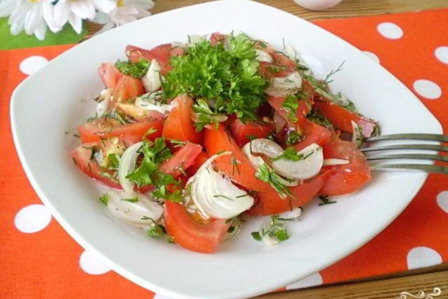 Рецепт помидоров с луком