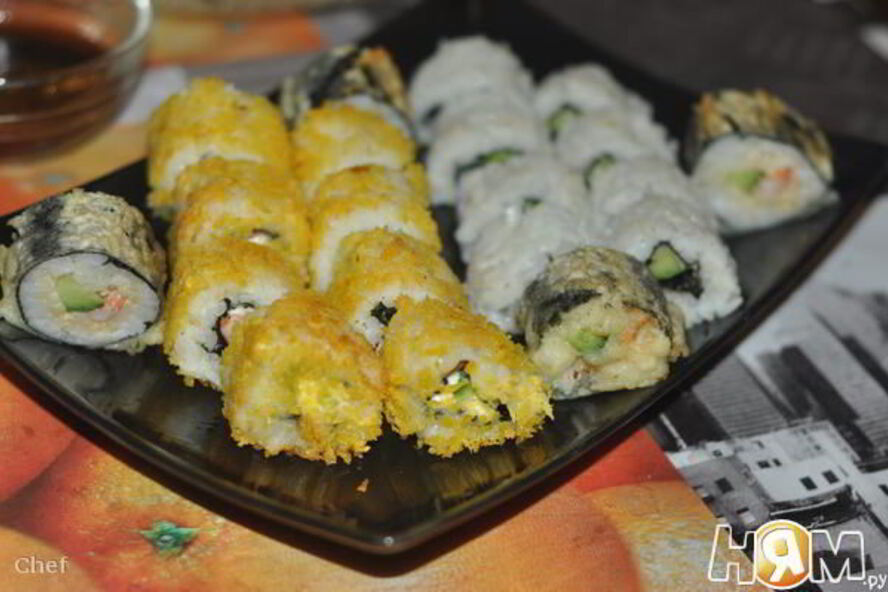 Рецепт горячих роллов в панировочных хлопьях