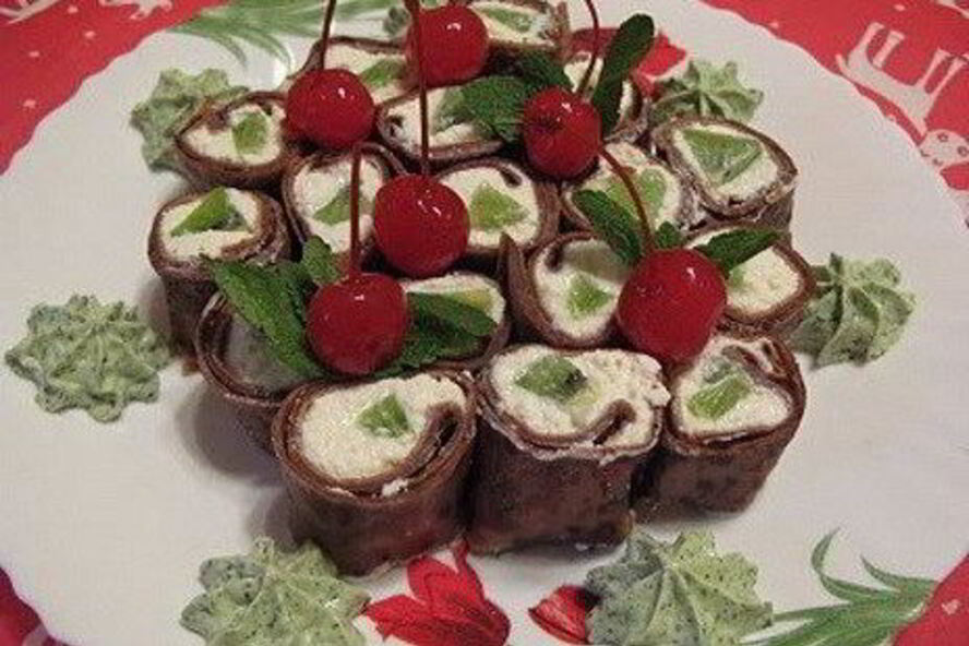 Рецепт шоколадных роллов с творогом и мятным васаби