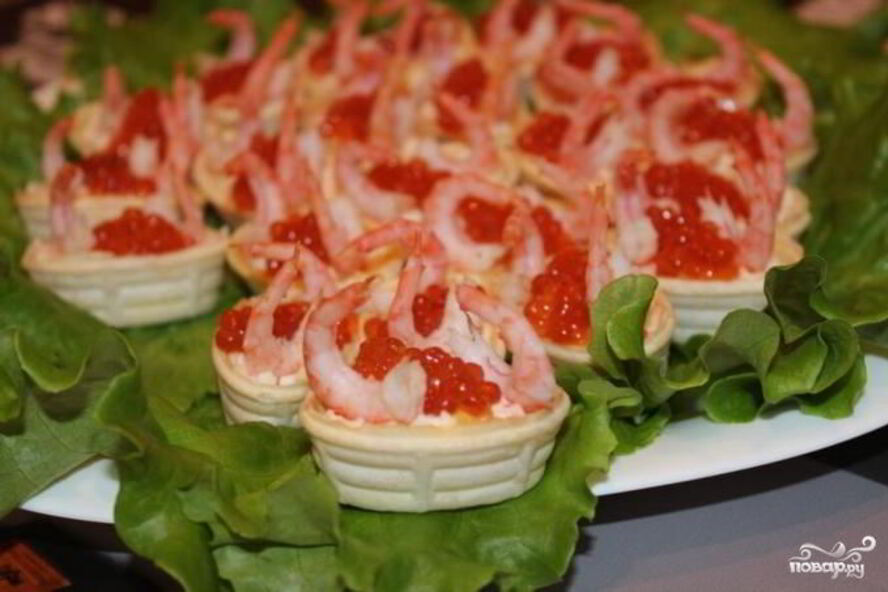 Рецепт тарталеток с икрой и креветками