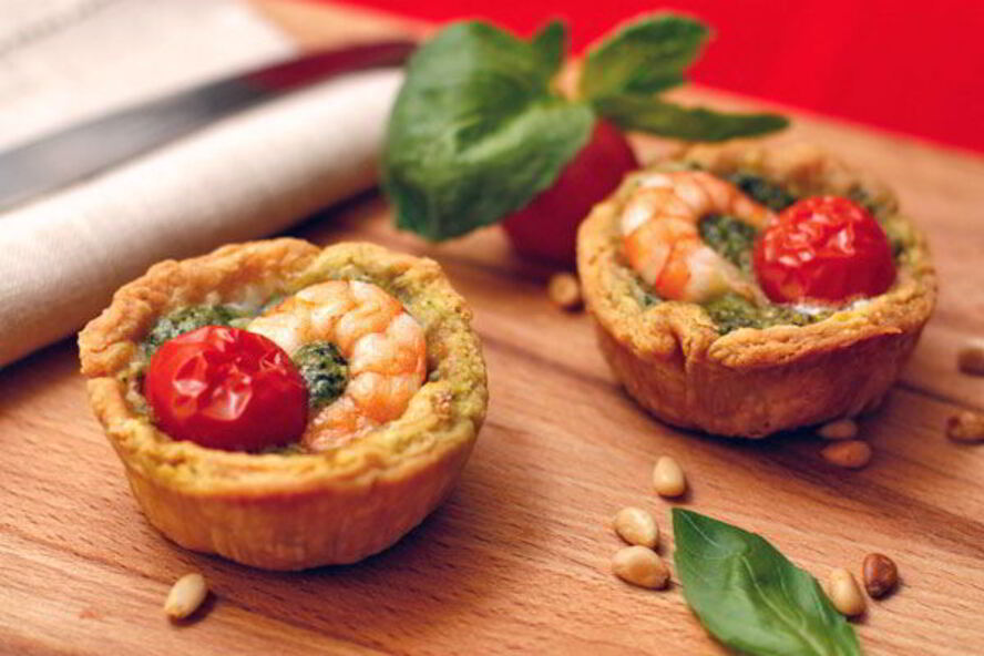 Рецепт тарталеток с песто и креветками