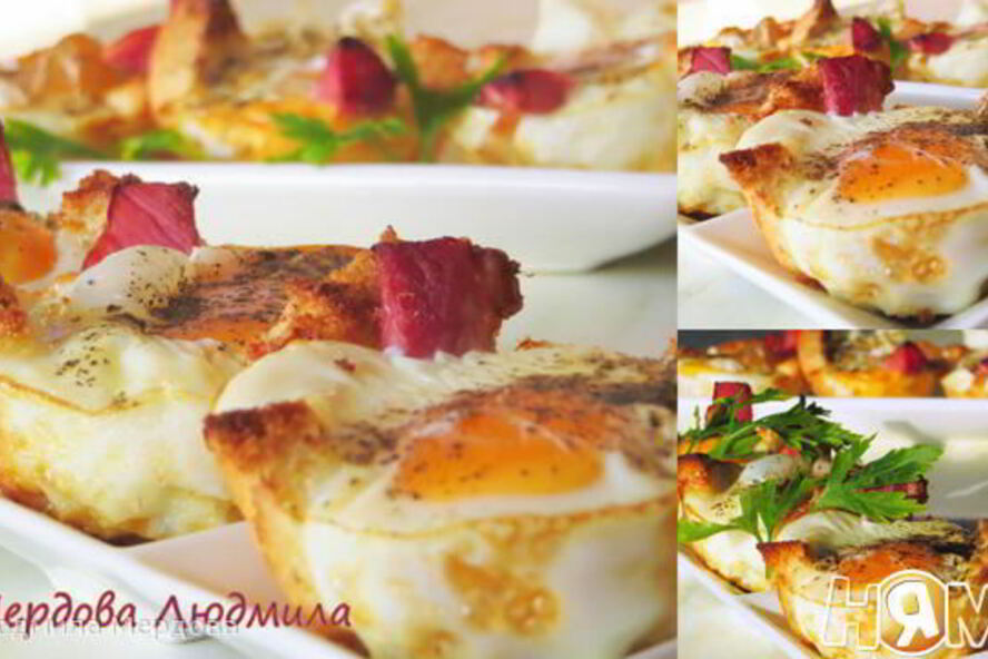 Рецепт яичницы в батоне с ветчиной